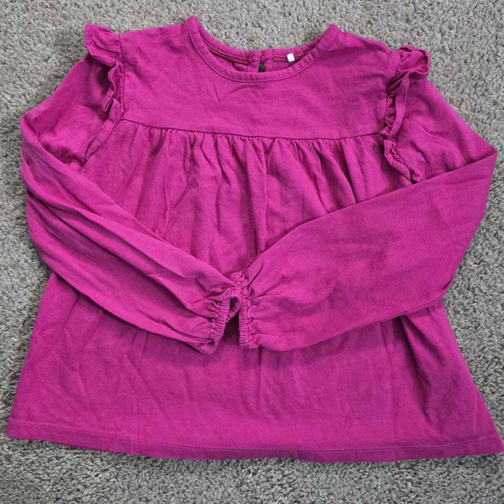 Mini Boden Pink Long Sleeve Ruffle Boho Swing Top Sz 5 6 Casual Cottagecore